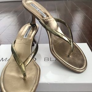 Manolo Blahnik Gold Brush Sandals size 8 1/2.